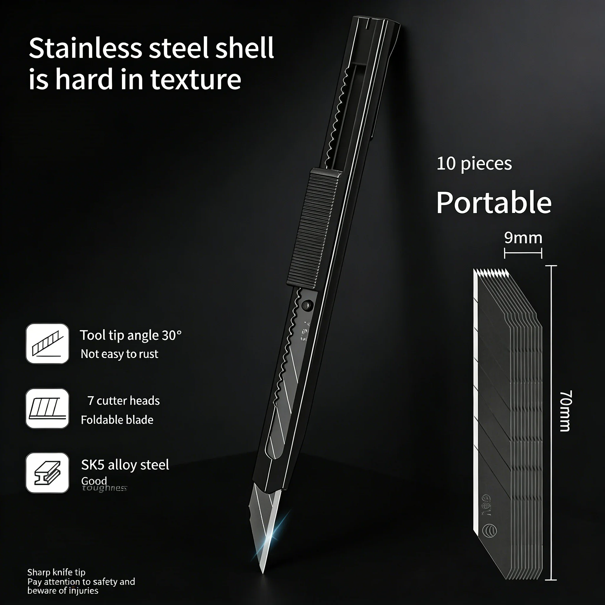 30도 블랙 블레이드 유틸리티 나이프 - 사무실 및 공예용 소형 티타늄 코팅 스테인리스 스틸 커터