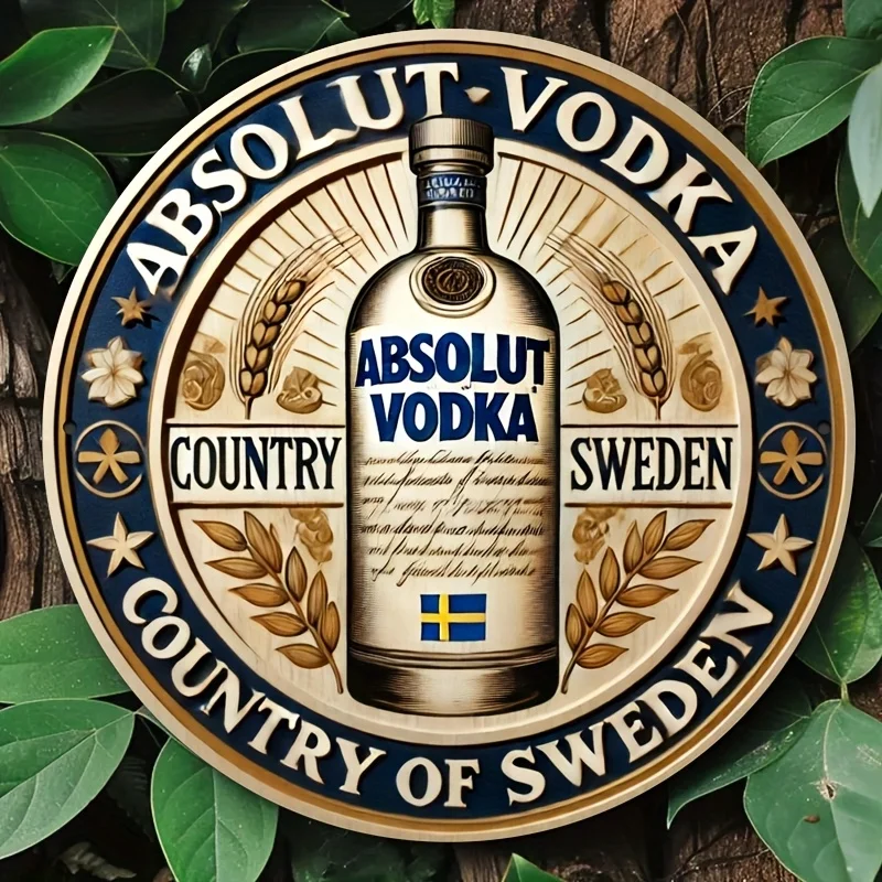 1, einfaches Holzschild – „Absolut Vodka Bar“, kreisförmige Wanddekoration, Hängedekoration für Zuhause und im Bauernhausstil