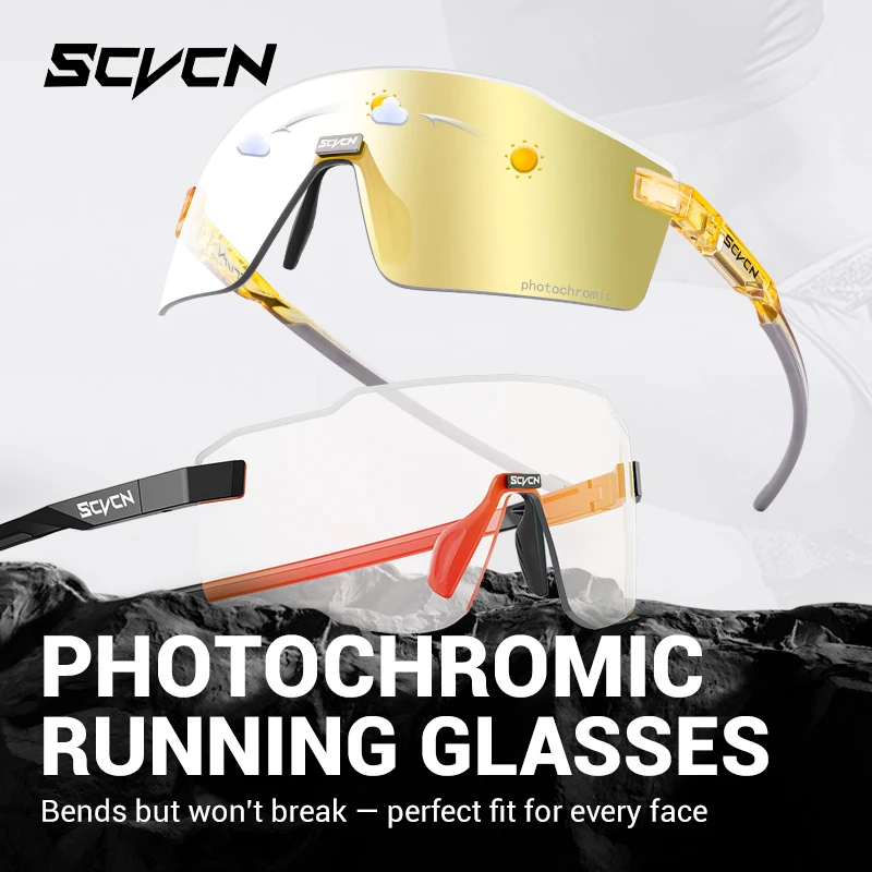 SCVCN Color Photochromic Cycling Glasses Sunglasses for Men Cycling Road Mountain Bike Glasses and Women Casual Hiking Windproof