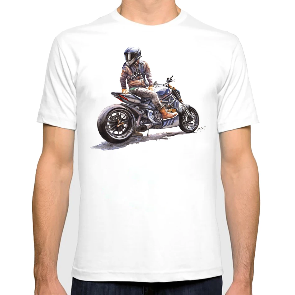 Vintage Men's Motorcycle Design Print T-Shirt - Summer Hipster Style, White Casual Tee