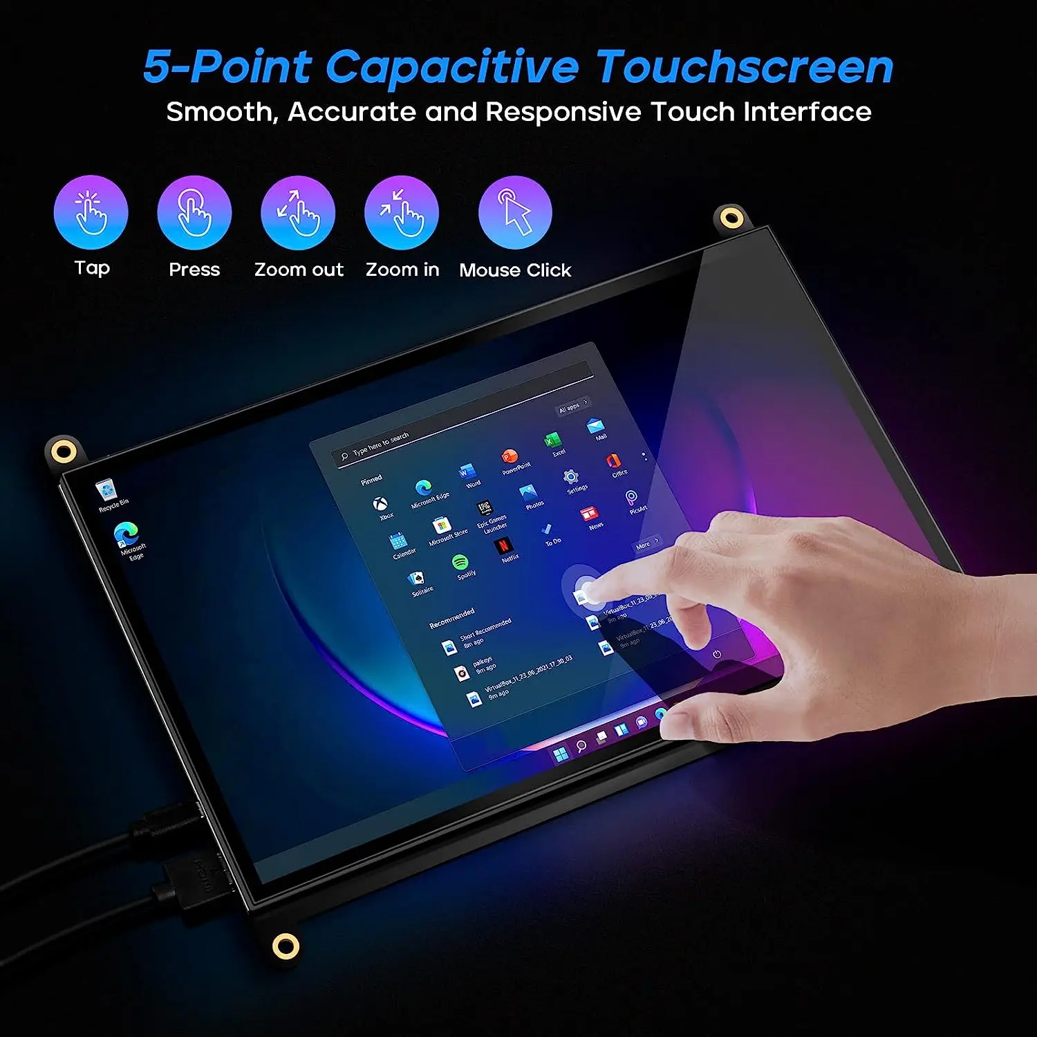 Wisecoco-monitor Portátil Touchscreen Raspberry pi pc com Windows Ps4 Aida64 Usb Hdmi 1024x600 - Imagem 4