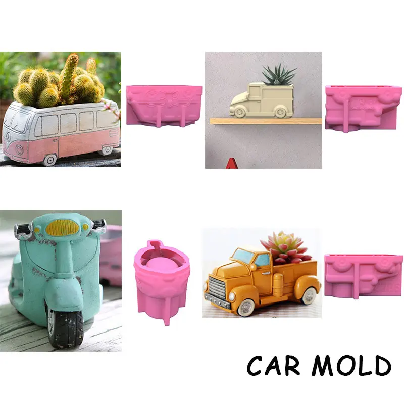 

Small Motorcar Gypsum Flower Pot Silicone Mold Epoxy Resin Casting Mold Succulent Vase Cement Clay for Diy Garden