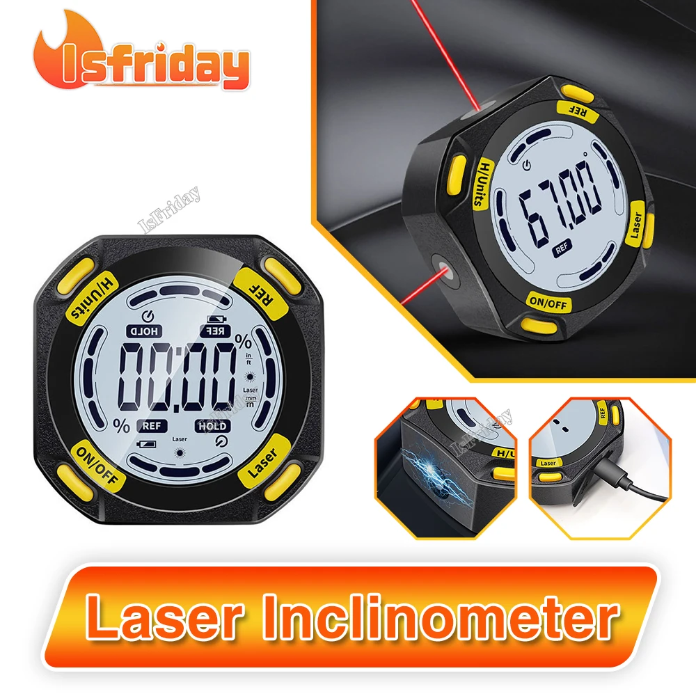 

Green Laser Digital Protractor Angle Measure Inclinometer 5 Side Magnets 3 in 1 Laser Level Box Type-C Charging Angle meter