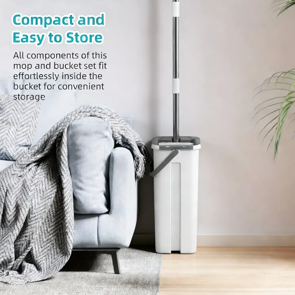 Self-Cleaning Spin Mop and Bucket Set, with Foot Pedal Wringer & 3 Washable Pads for All Floor Types, Wet Dry Use steam mop