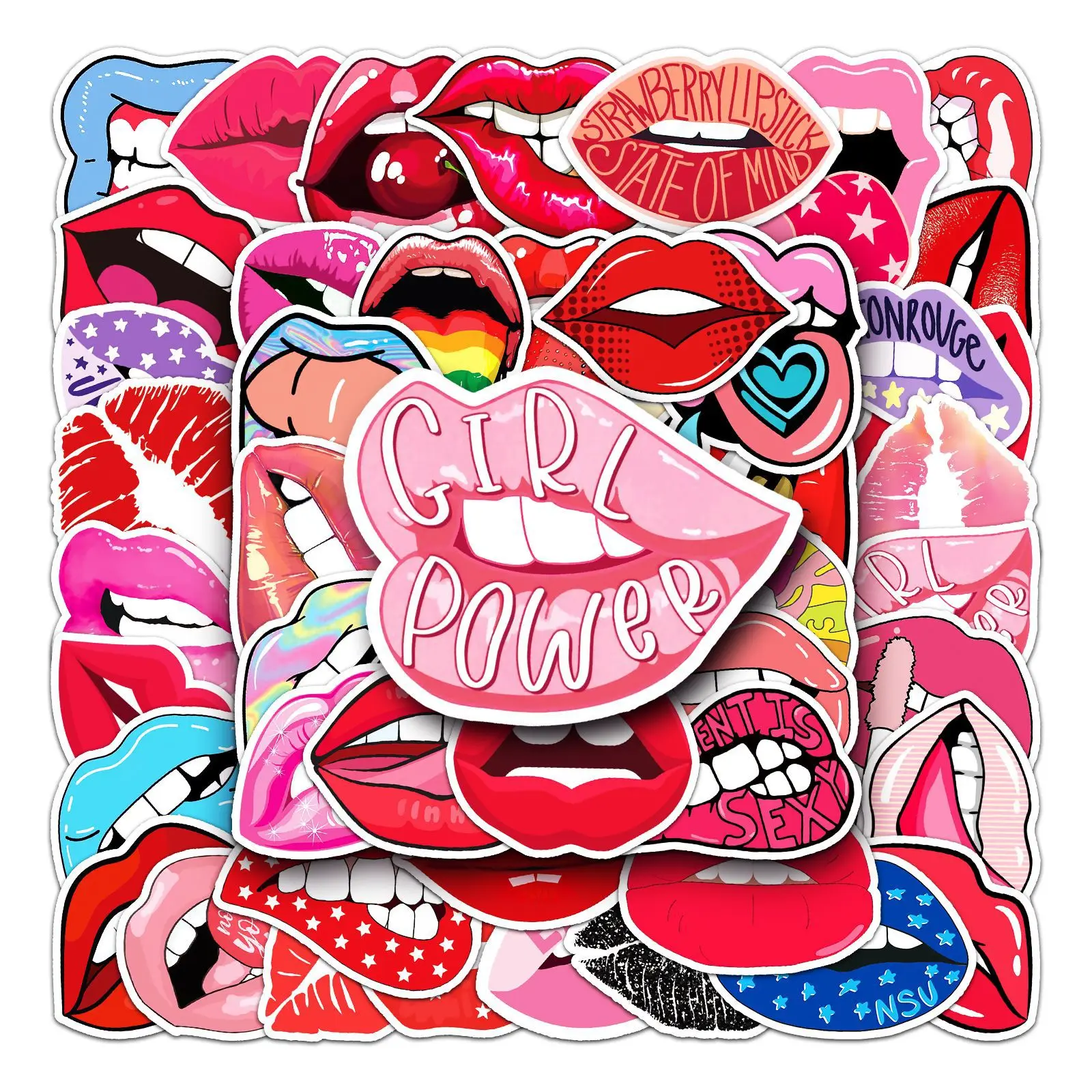 50Pcs Sexy Lips Series Graffiti Stickers Suitable for Laptop Helmets Desktop Decoration DIY Stickers Toys Wholesale fd0554 65pcs strange things personalized cartoon water cup laptop suitcase waterproof decoration graffiti stickers