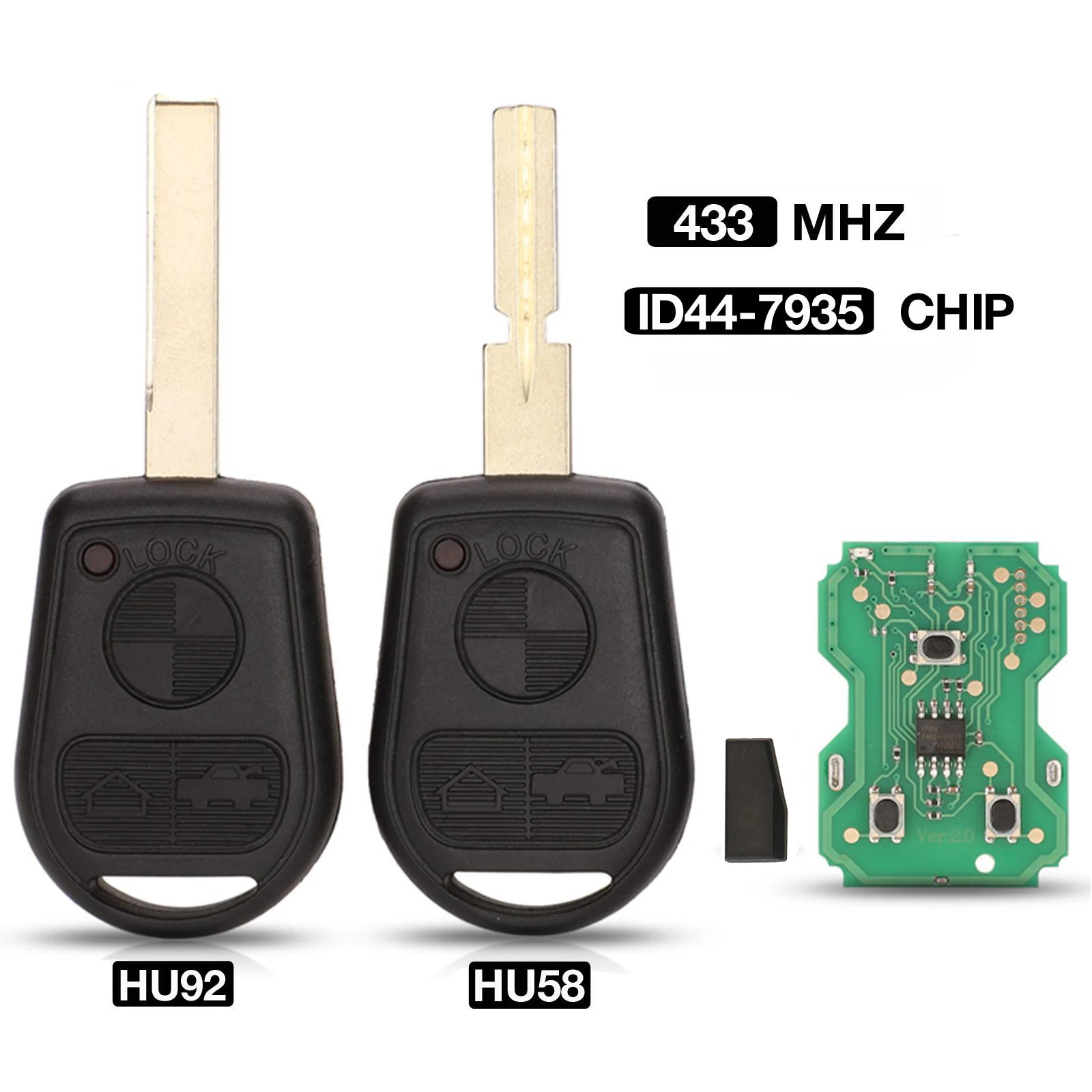 

jingyuqin 433Mhz ID44-7953 Chip 3 Button Remote Key Fob For BMW Z3 E31 E32 E34 E36 E38 E39 E46 Z3i HU58/HU92 Key Balde Replace