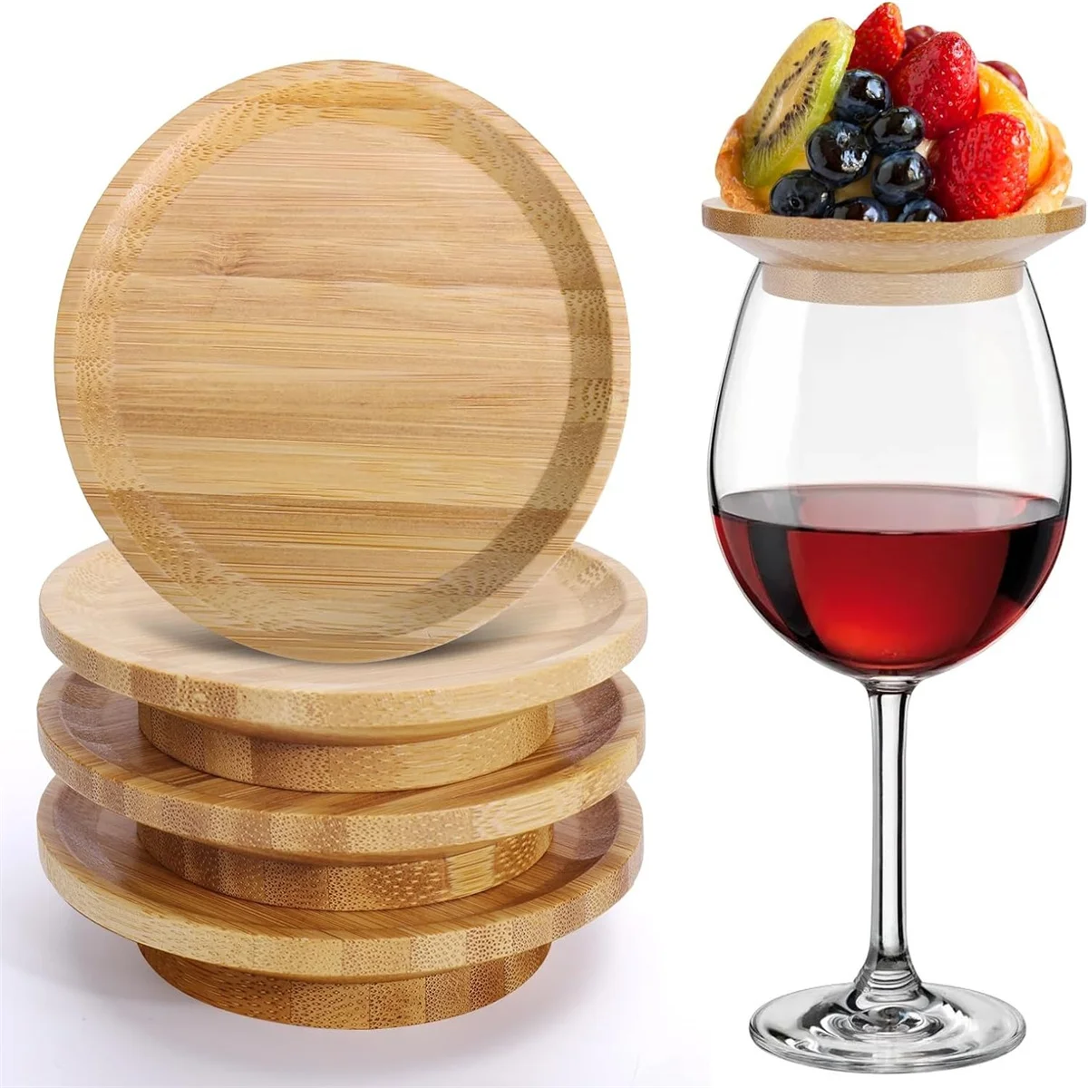 4 Pcs Set Wine Glass Charcuterie Topper Coasters Plate Natural bamboo Board Topper for Family Gatherings Restaurants Bars