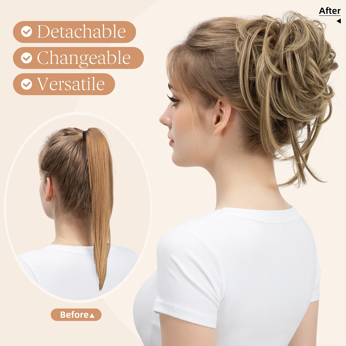 Synthetic Messy Bun Hair Piece Claw Chignon Scrunchies Fake Hair Band Braid Elastic Hairpiece Tail Wrap Ponytail Curly Faux Bun