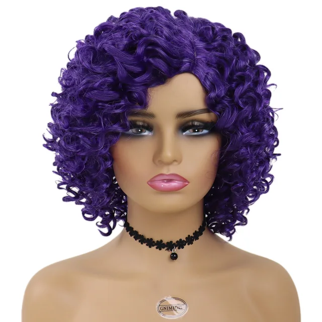 Synthetic African American Wig Natural Synthetic Short Afro Kinky Curly Wig Female Hair Ombre Brown Waving Wig for Woman Sale purple
