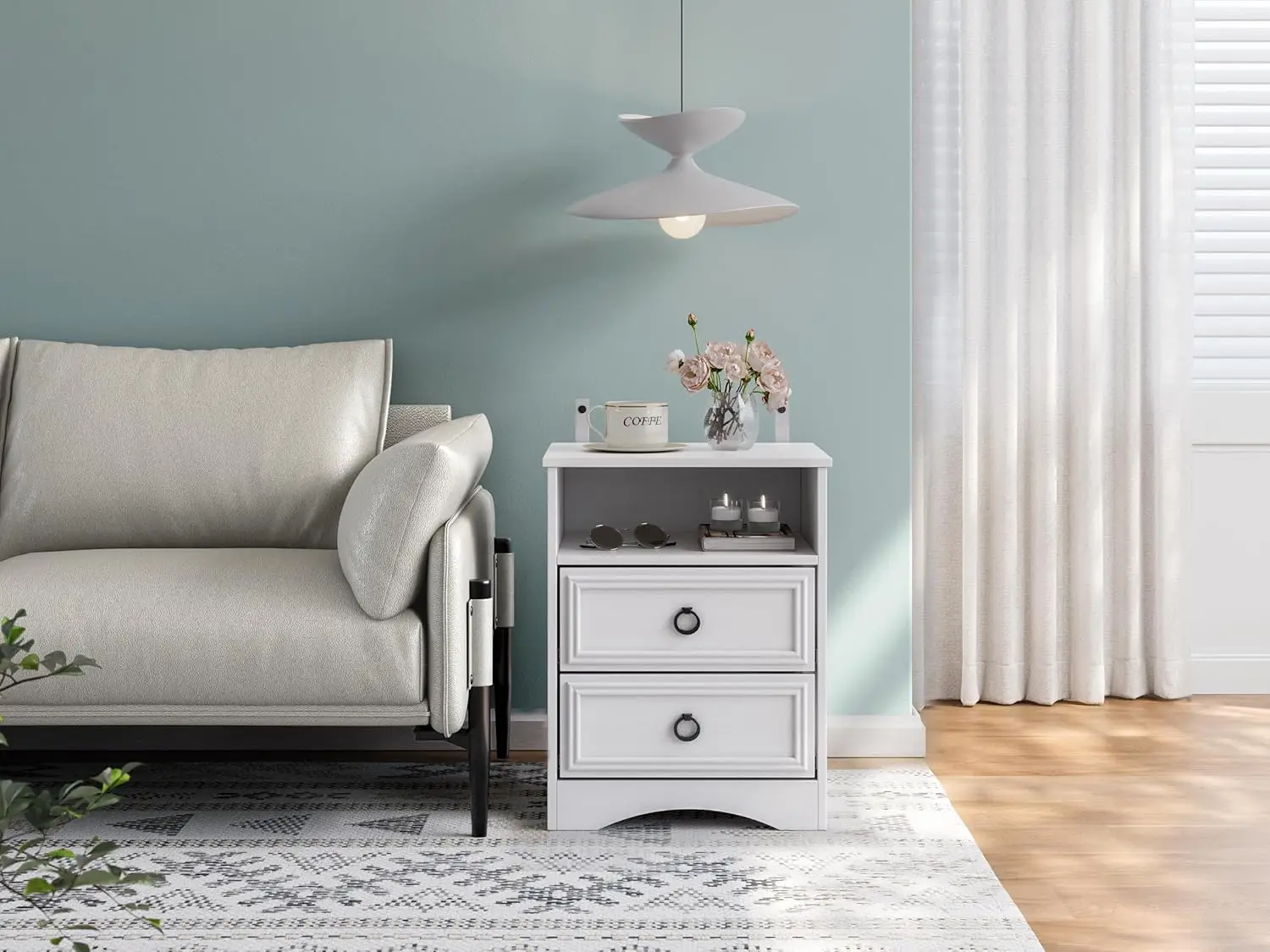 Nightstand Set of 2, Night Stand with Drawers, Accent Bed Side Table and End Table with Open Storage for Bedroom, Living Room, W