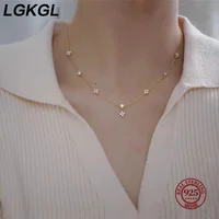LGKGL Read S925 Sterling Silver Plated 18K Gold Sparkling Zircon Flower Necklace for Women Girl Exquisite Party Jewelry Gifts 1