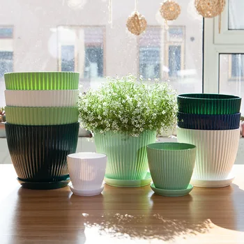 Pot de fleur rond jardinières succulentes Pot de plante avec plateau bureau balcon maison jardin décoration extérieur en Pot 5 tailles 1