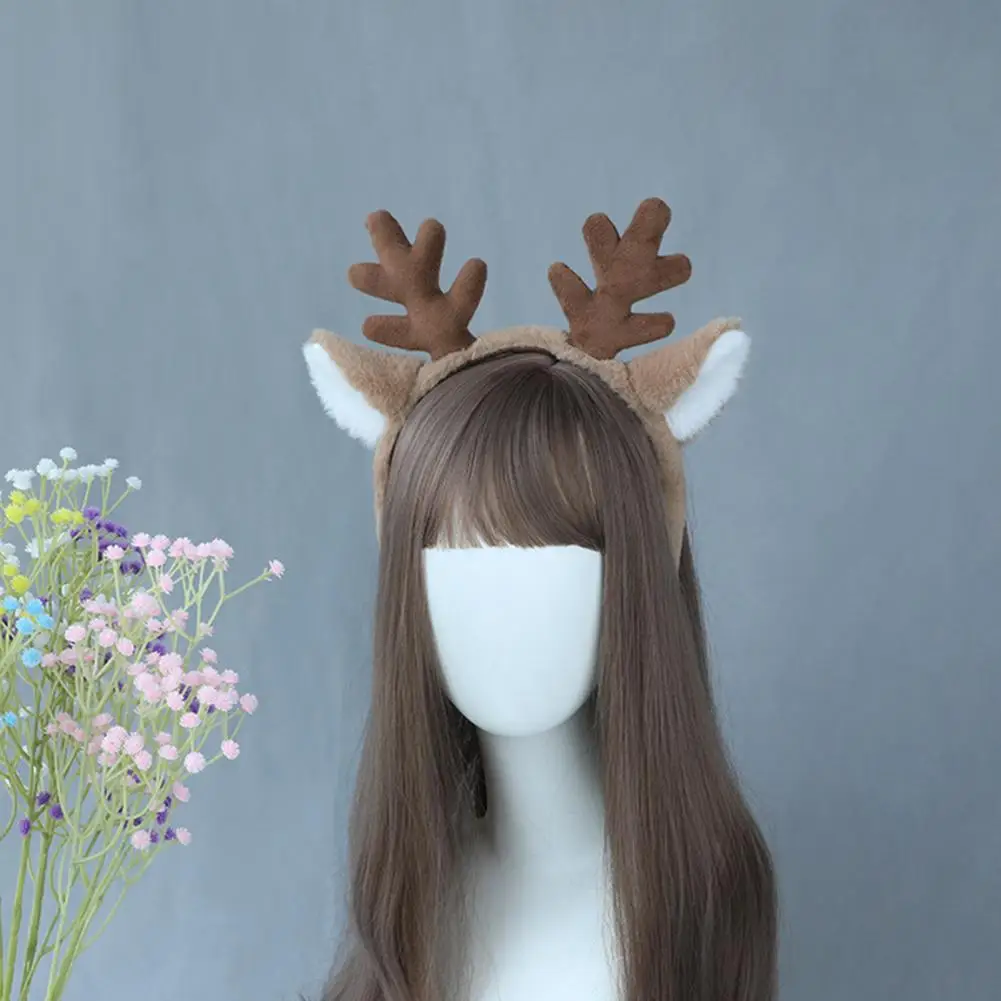 Beautiful Christmas Headpiece Deer Horn Hair Hoop Plush Antler Headband Prop Cartoon Headpiece for Xmas Costume Party Decorative