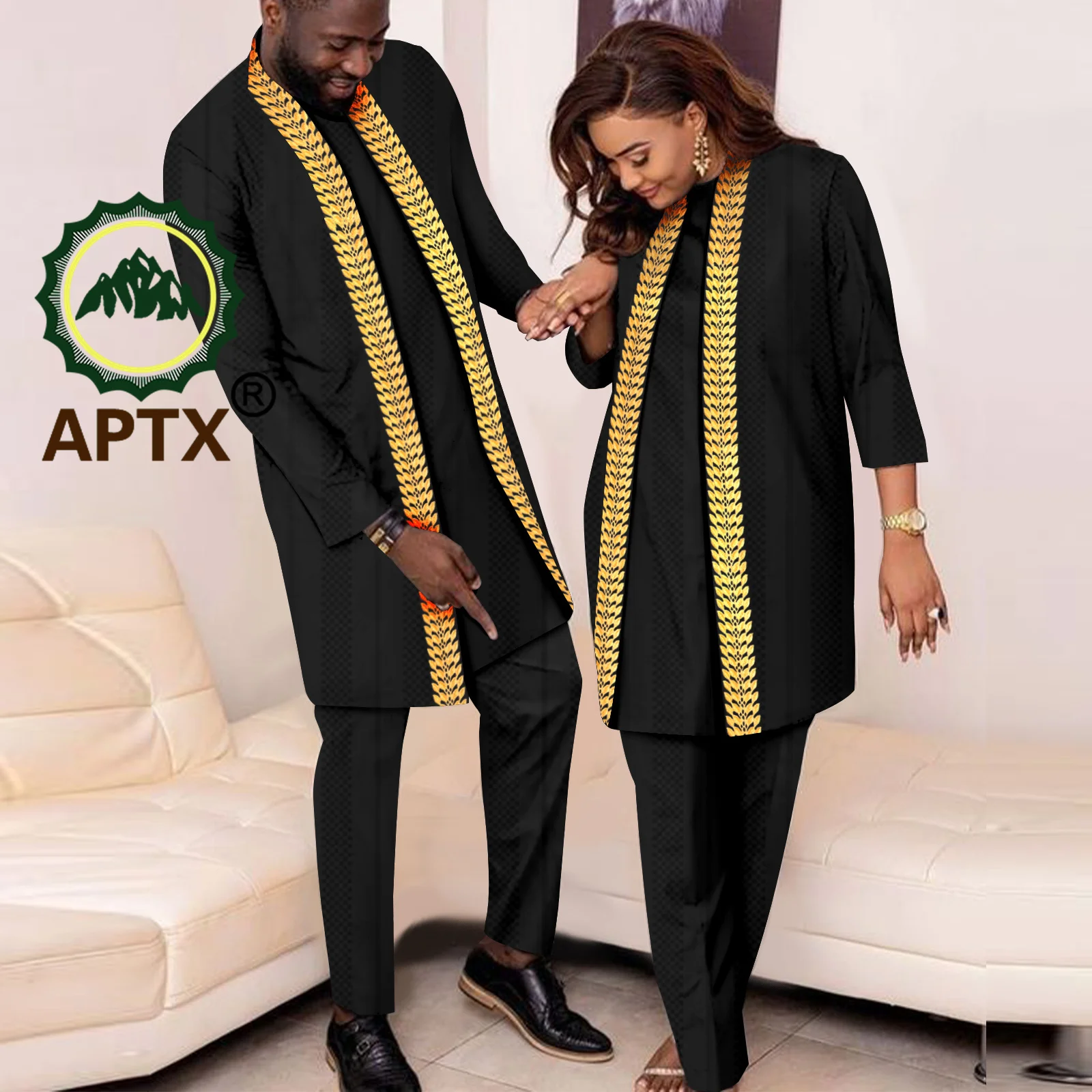 

African Clothes for Women Causal 3 Pcs Sets Match Men Embroidery Shirt Pants Bazin Riche Couple Attire for Wedding Wear T23C014