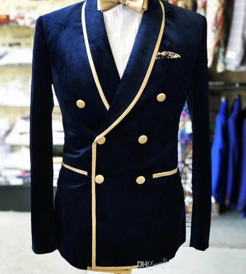Men Navy Blue Velvet Formal Suit Jackets Business Uniform Work Blazer Tops Regular Slim Fit Wedding Suit For Men Only Jacket