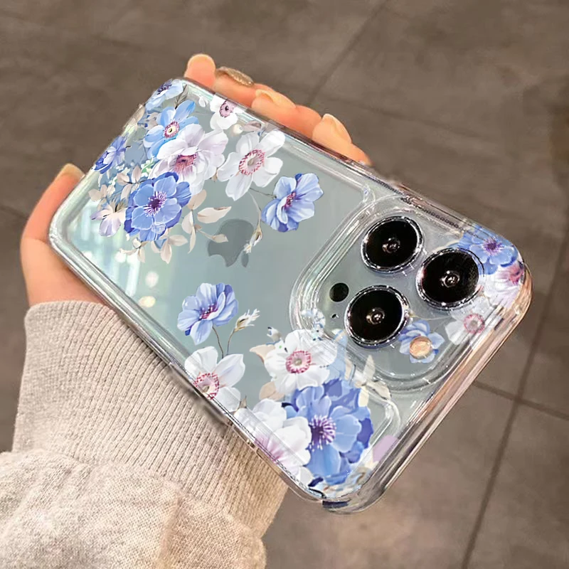 Floral Transparent Shockproof Soft TPU Phone Case with Bumper Cover