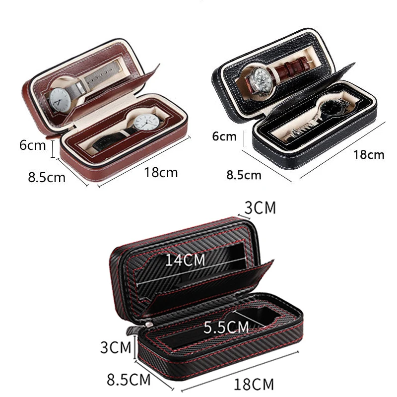 Travel Watch Organizer | Portable Leather Watch Case with Zipper Closure, Lightweight 2... - SKU PLWC1730 - UGI Packaging