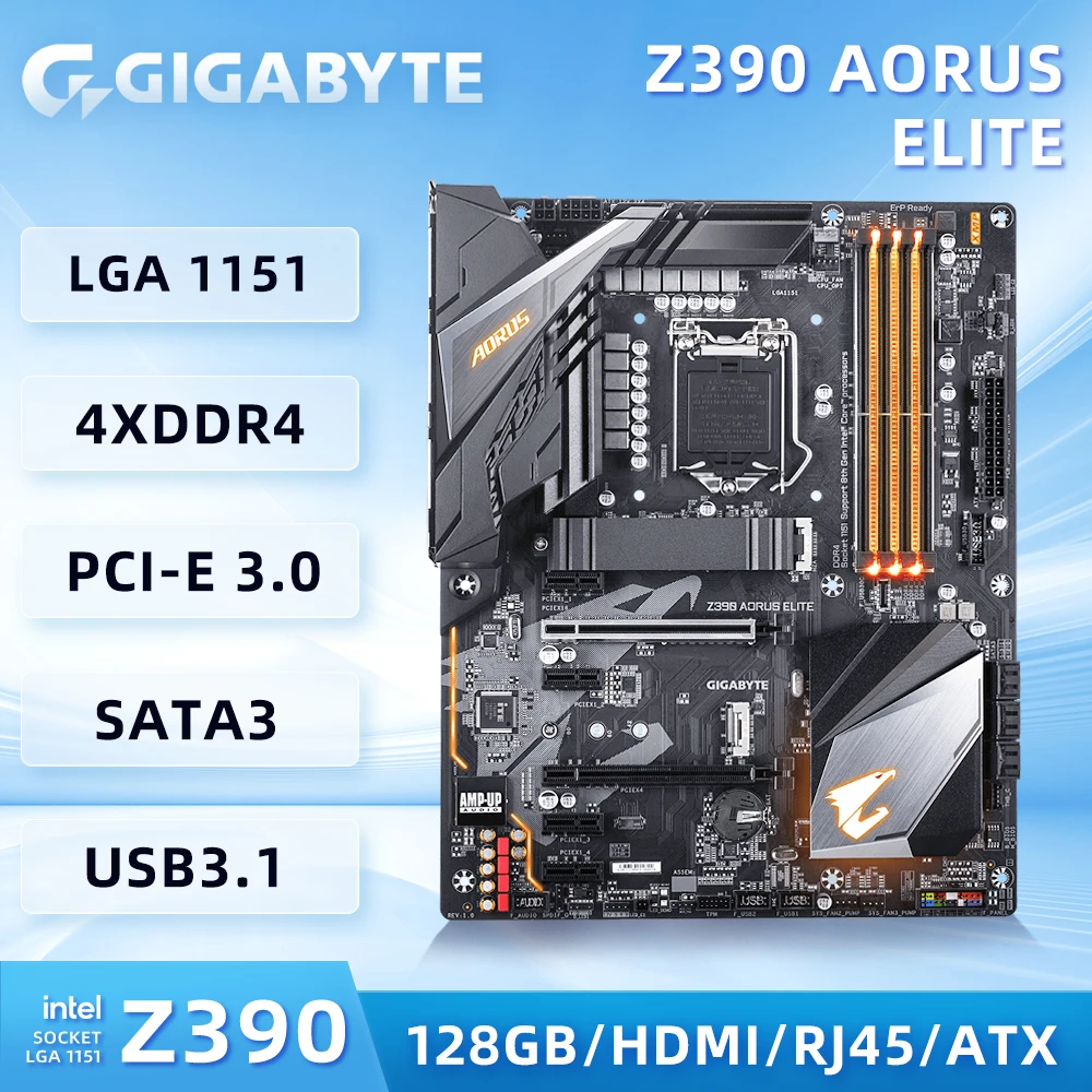 

Used GIGABYTE Z390 AORUS ELITE motherboard Intel Z390 Motherboard with 12 Phases Digital VRM Solutions Front USB3.1 Gen 1 Type-C