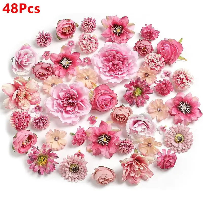 24/48/72 Stück Seiden-Kunstblumenköpfe, Mini Künstliche Pfingstrosen, Gänseblümchen, Rosen für Bastelarbeiten, Kränze, Hochzeiten, Partys, DIY, Heim- und Raumdekoration – Detail 7