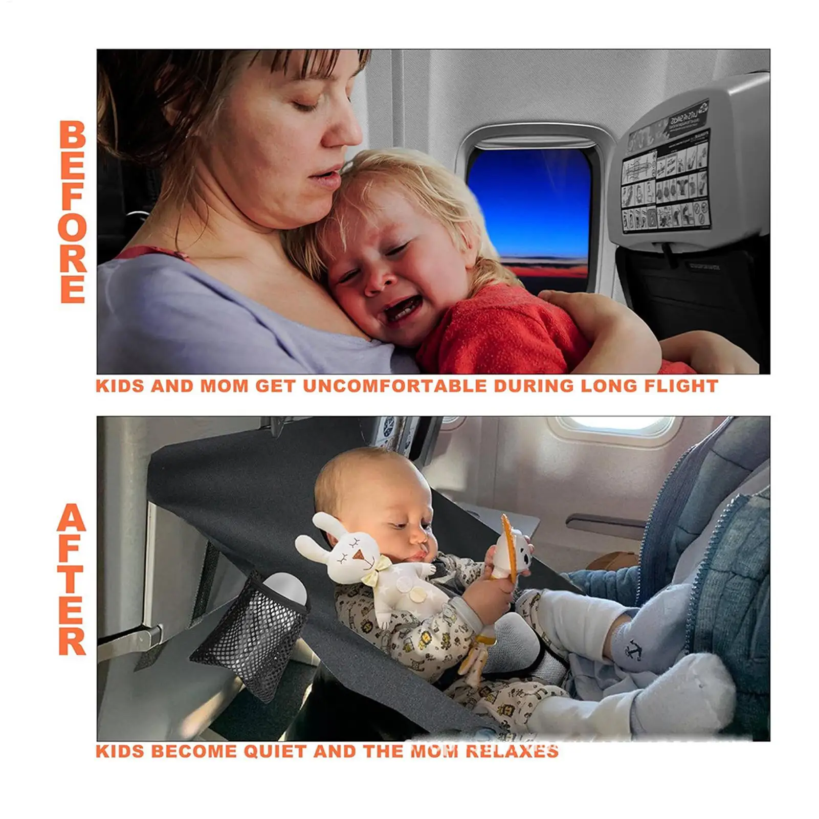 Lettino per aereo per bambino Sedile per aereo portatile Prolunga per poggiapiedi Comfort traspirante Amaca per poggiapiedi da viaggio traspirante - immagine 2