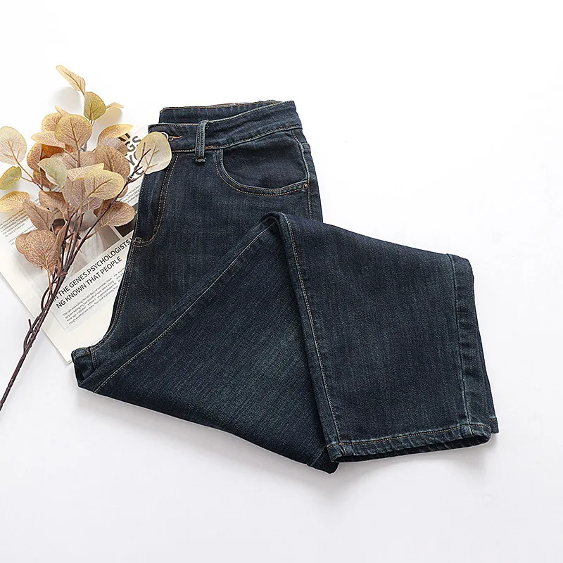 Autumn New Style Oversized Stretch Denim Straight Leg Pants Fashion Plus Size Women's Premium Jeans