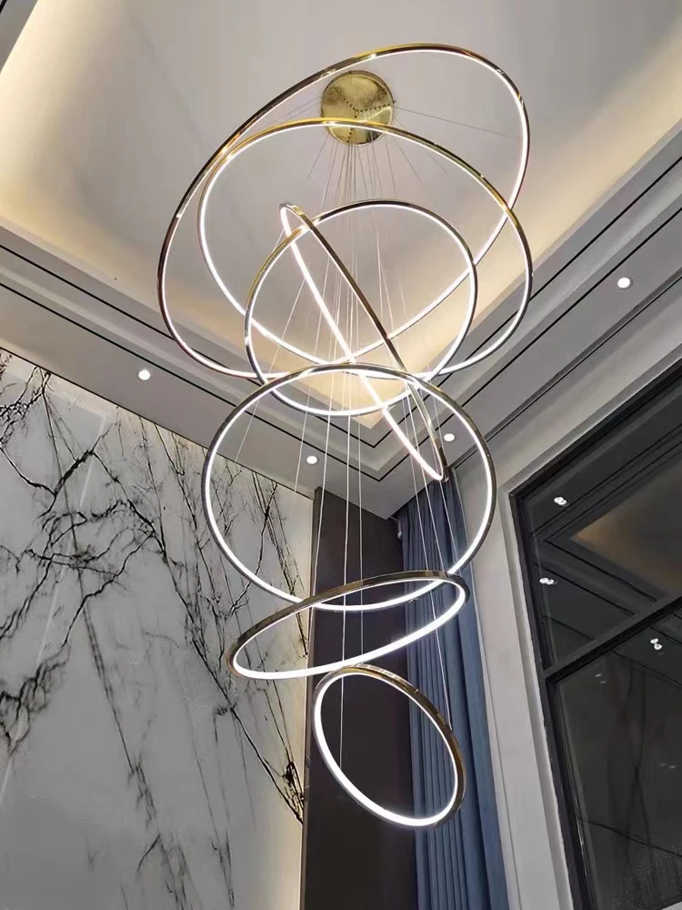 

Ring Stair Light Duplex Floor Chandelier Villa Living Room Large Chandelier Modern Minimalist Bedroom Dining Room LED Chandelier