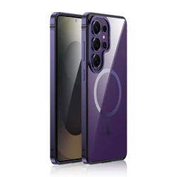 Luxury Aluminum Alloy Frame Translucent Magnetic Phone Case - Wireless Charging & Strong Drop Protection - Galaxy S26 Ultra (Purple)