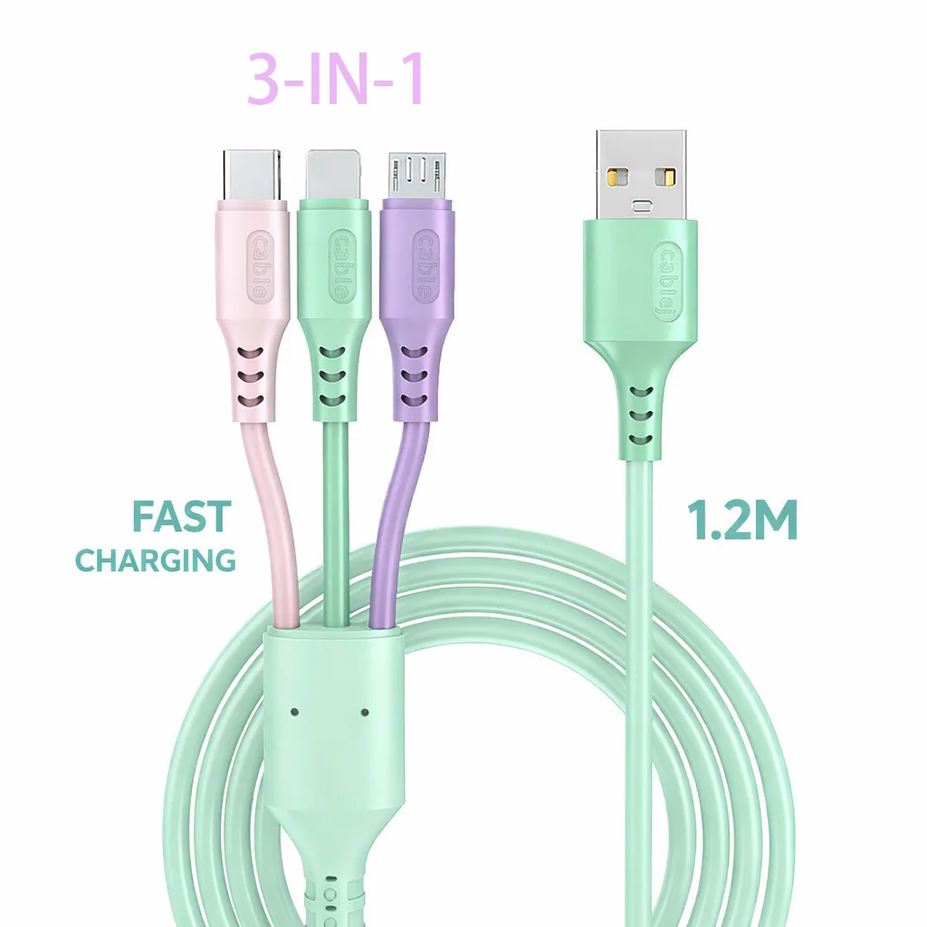 Universal 3-in-1 High-Speed Charging & Data Sync Cable - 6A Fast USB Charger Cord