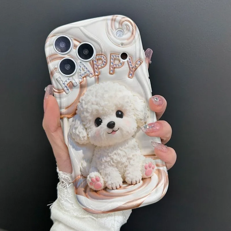 Cute Teddy Dog Cartoon Wave Design Soft TPU Phone Case