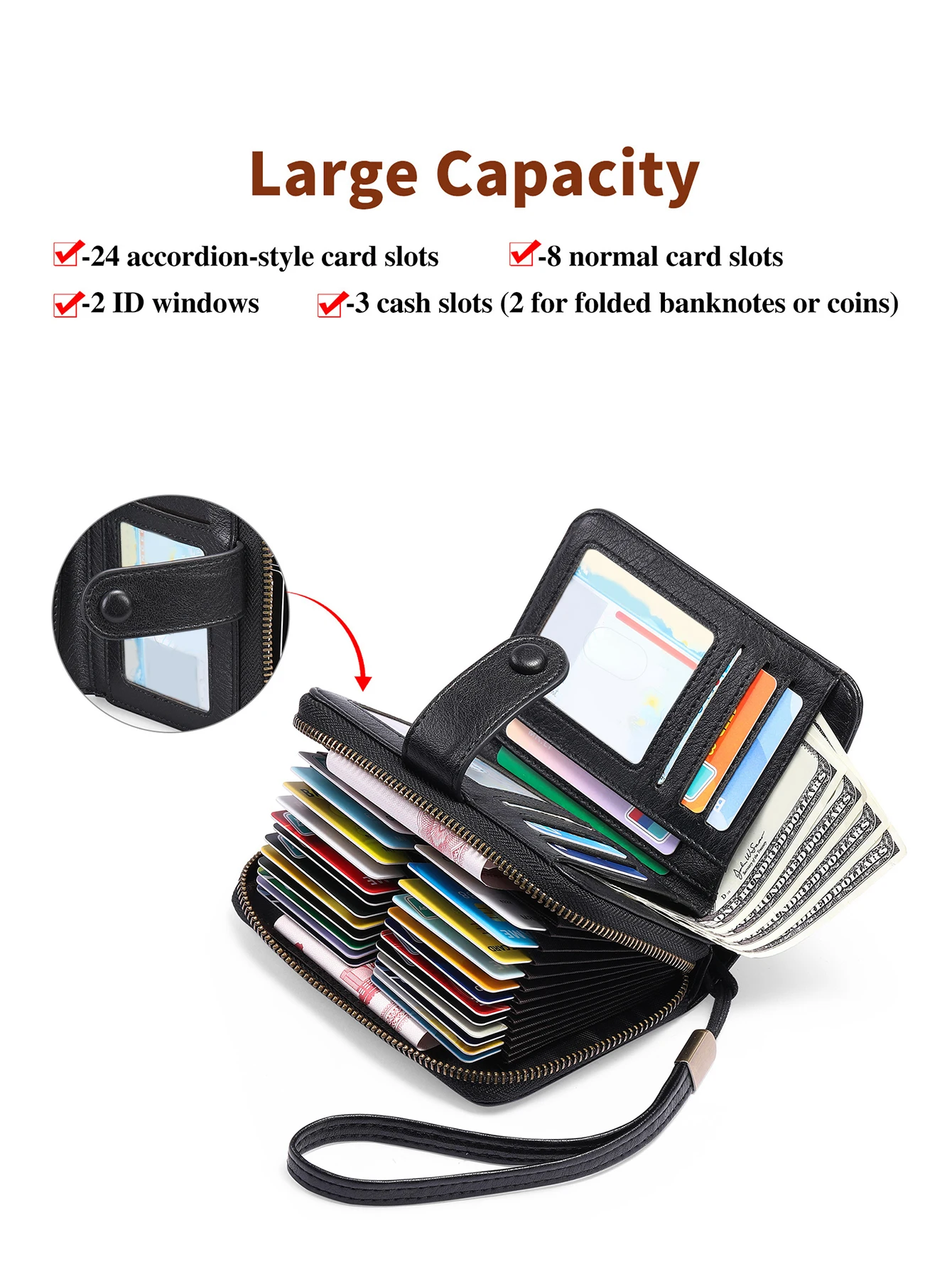 MIYIN Retro Große Kapazität RFID Geschirmte Damen Kurze Brieftasche Multi Card Slot Orgel Kreditkarte Tasche Multifunktionale Null Brieftasche – Detail 2