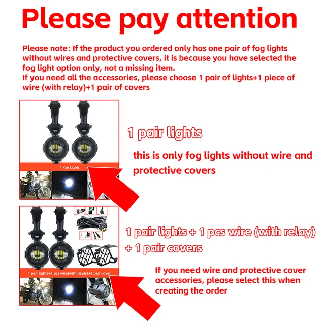 Auxiliary Lights LED Spot Driving Fog Lights for R1200GS F800GS K1600 Universal Motorcycle 40W 6000K Fog Lamps