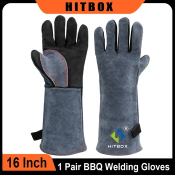 Guanti da saldatura HITBOX, 1 paio, 16 pollici, per saldatura a filo continuo MIG TIG, adatti per barbecue, forno, griglia, guanti protettivi resistenti al calore