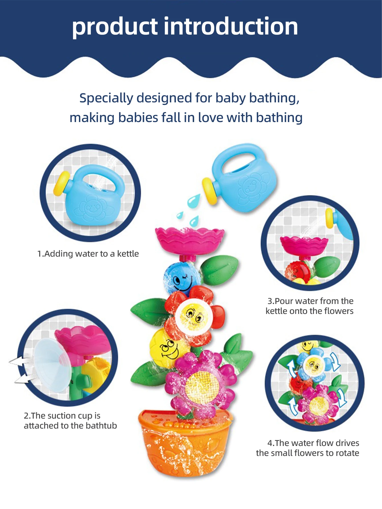 Bathroom Toys Series Little bees can store water leaks with a shower The flowers will turn 3
