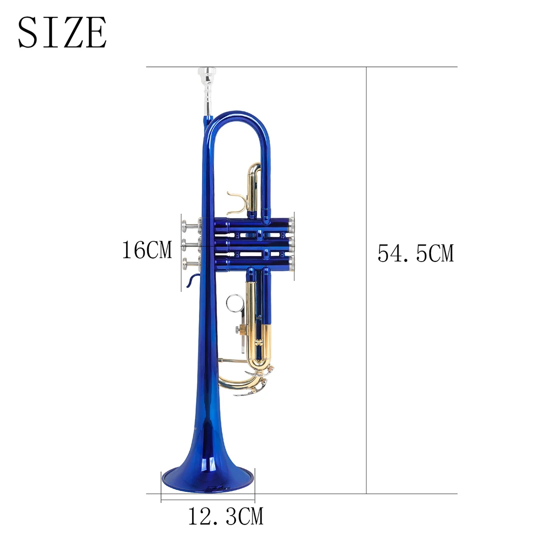 SLADE Bb Tone Blue Trumpet Instrument Brass Body Colorful Gold Key Trumpet with Pressure Valve Cleaning Accessories