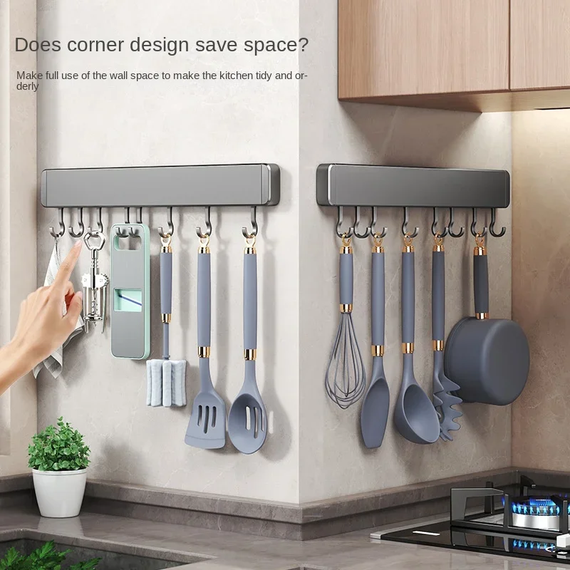 Kitchen Utensil Organizer Hooks Rack Storage shelves Wall Mounted Spoon Holder Accessories