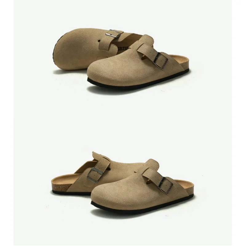 Closed Toe Slippers for Men and Women, Cow Suede microfiber Clogs, Retro Fashion, Beach Clog Slides, Cork Sole