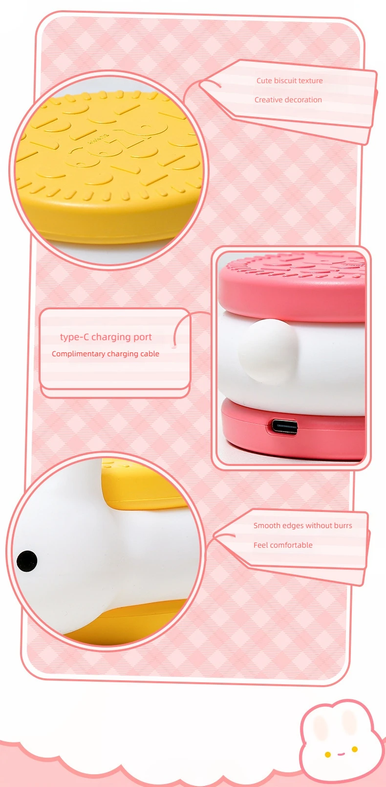 USB Rechargeable Timer Switch LED Night Light Cute Biscuit Rabbit Lamp For Kids Bedroom Dimming Table Pat Lamps Birthday Gift