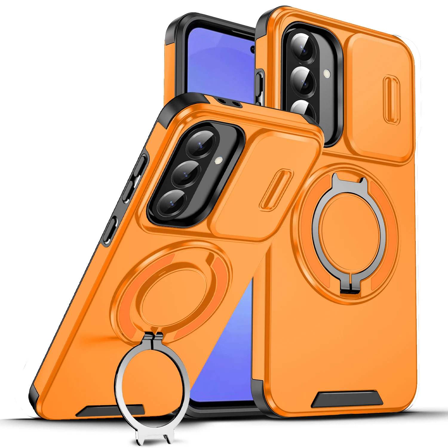 Magnetic Armor Phone Case with Slide Lens Protection