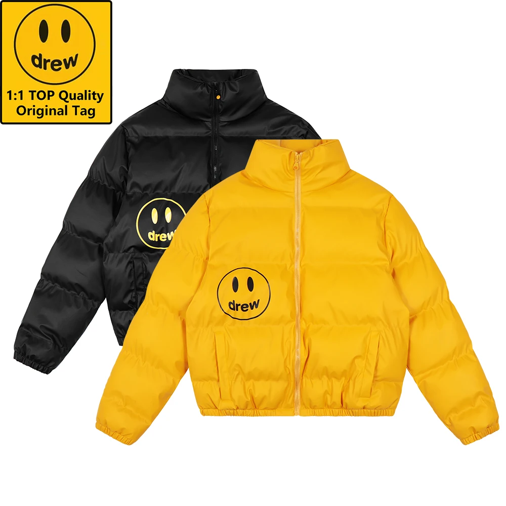 Unisex Drew House Puffer Jacket Smile Face Print High Street Winter Warm  Zipper Coat Bread Clothes Fashion Women/Men Clothing