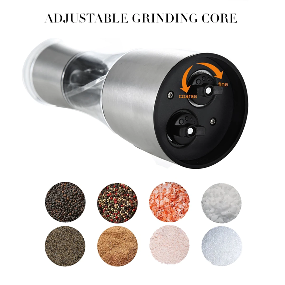Salt and Pepper Grinder 2 In 1 Stainless Steel Salt and Pepper Mill Adjustable Coarseness Manual Grinder Refillable