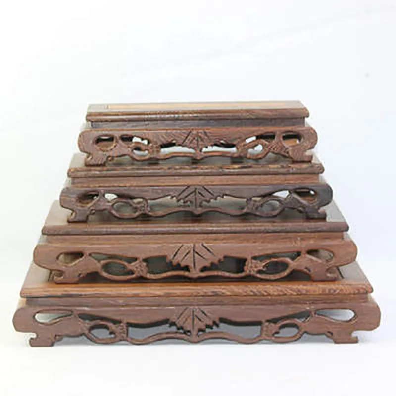 Redwood Square Solid Wood Flower Pot Base, Creative Carving, Multi-Functional, Household Table Decorations