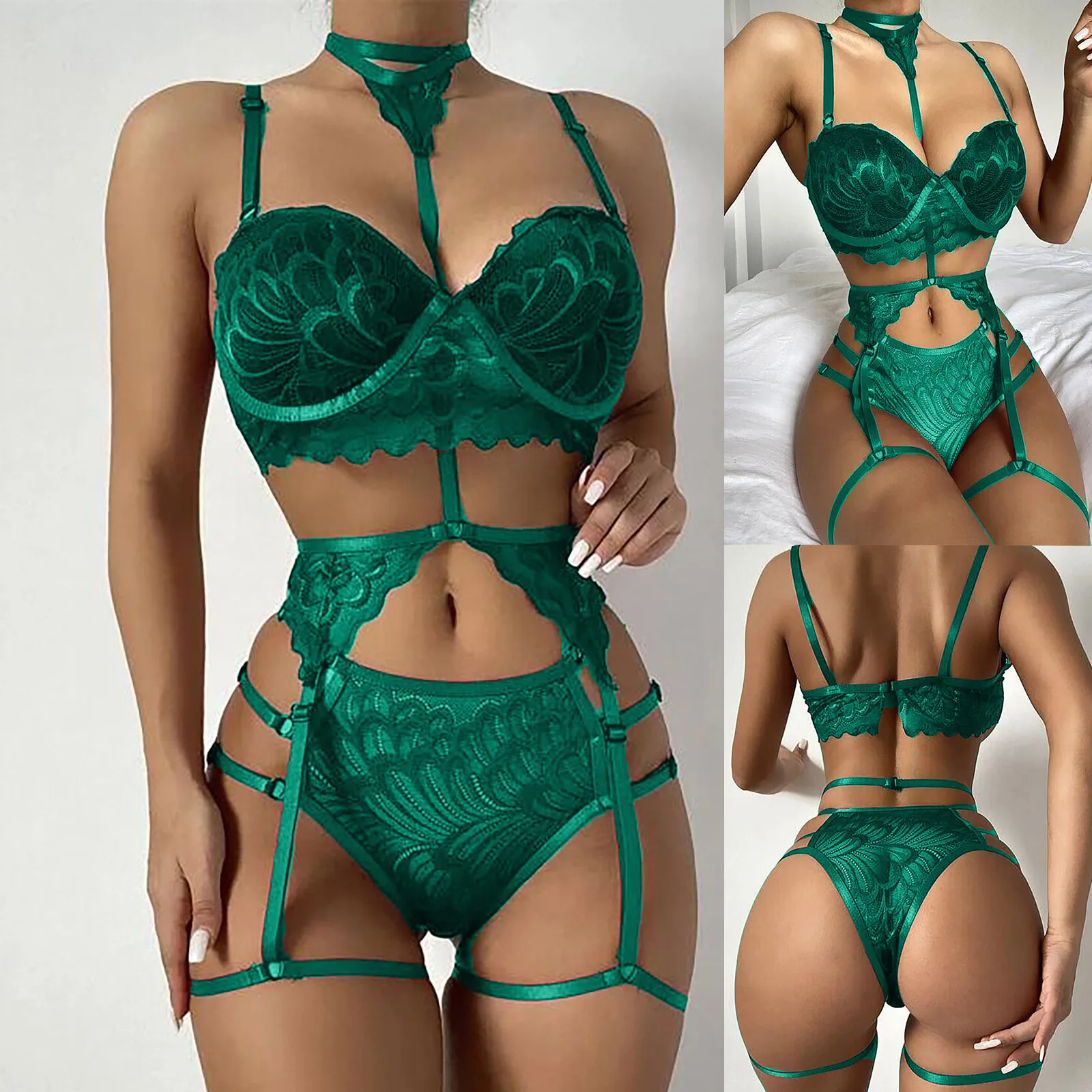 Fantasia Sexy Lingerie Outfit Donna Reggiseno Giarrettiere Mutandine Vedere Attraverso Lingerie Set Signore Biancheria Intima Sexy Set Costumi Sexy Po