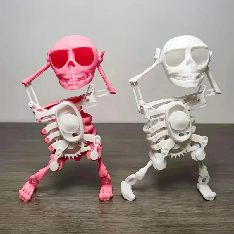 Halloween Toy Wind-up Dancing Skeleton Toy Kids Toddlers Mini 3D Print Shaking Skull Spring Clockwork Funny Halloween Gifts