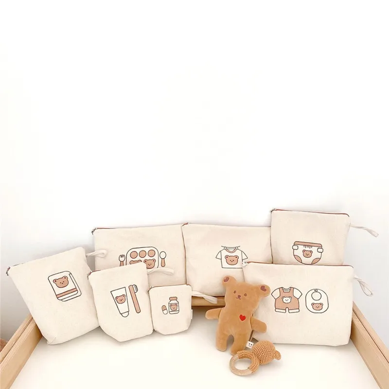 Sassy Diapers Bag|canvas Diaper Bag Set With Zipper Cartoon Bear