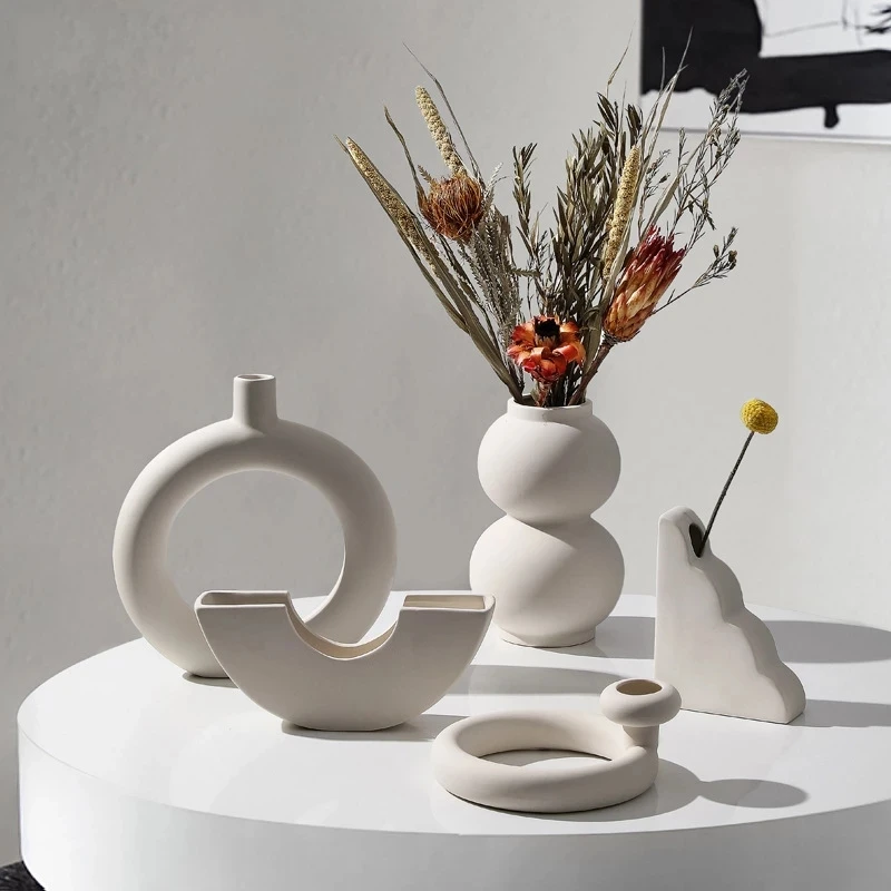 Nordic Simple Plain Embryo Ceramic Vase Decoration Dry Flower Arrangement Creative Art Living Room TV Cabinet Desktop Decoration