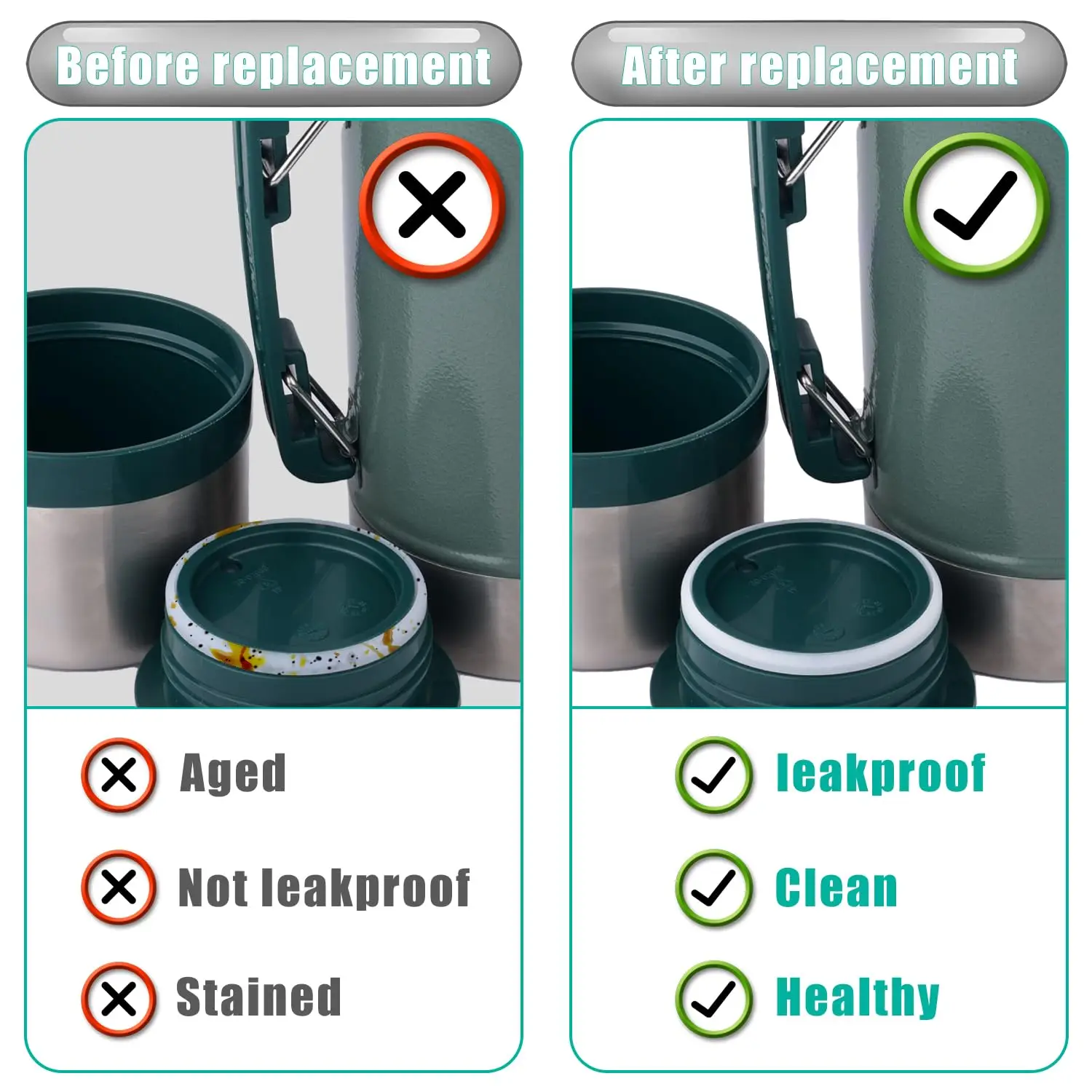 2pcs  Food Jar, Silicone Seal Ring Stopper Leak Seal Parts Leak-Proof Water Bottle Lid O Ring Replacement