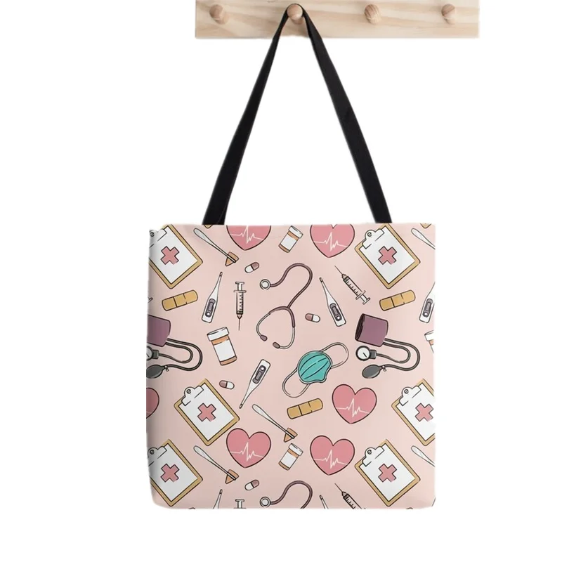 Women Shopper bag Nurse Stethoscope Printed Kawaii Bag Harajuku Shopping Canvas Shopper Bag girl handbag Tote Shoulder Lady Bag