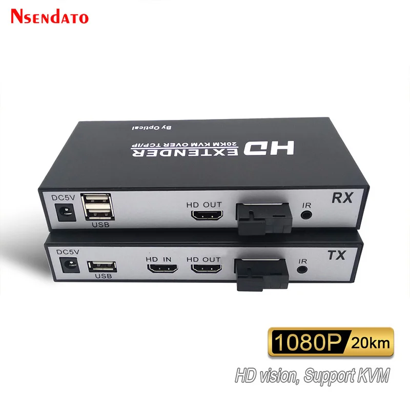 1080P HDMI USB KVM Extender 20km over SC Fiber Optic Cable HDMI Video Transmitter Receiver With HDMI Loop out For PS5 DVD PC TV