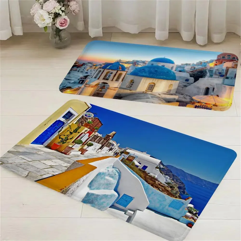 

Greece Santorini Floor Mat Room Mats Washable Non-Slip Living Room Sofa Chairs Area Mat Kitchen Alfombra