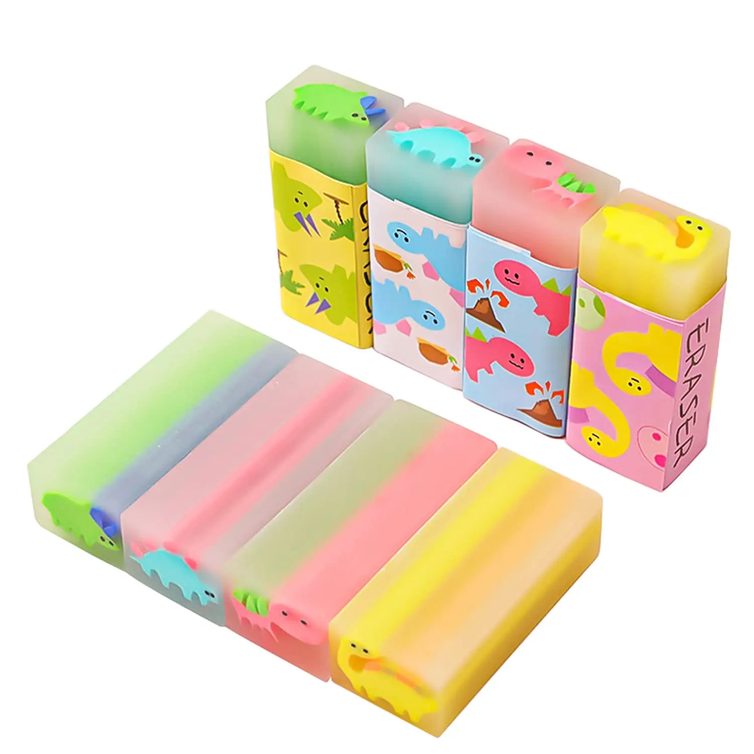 Pencil Eraser 4Pcs Dinosaur Erasers Cartoon Animal Writing Jelly Soft and Flexible Art Eraser Perfect Gift for Pupils